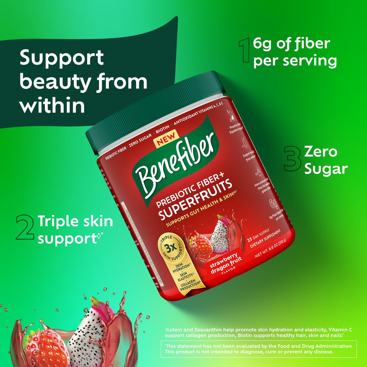 Benefiber Prébiotique Superfruits ingrédients sur l'emballage