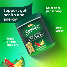 Benefiber Prébiotique Supergreens 250g saveur pastèque citronnade en pleine nature
