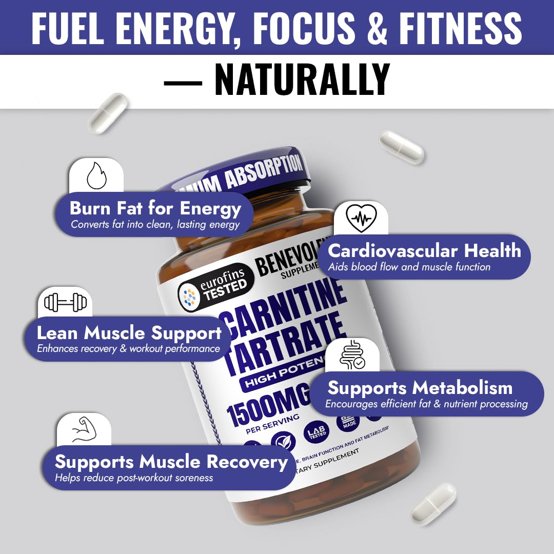 Benevolent L-Carnitine 1500mg 120 Capsules avec étiquette