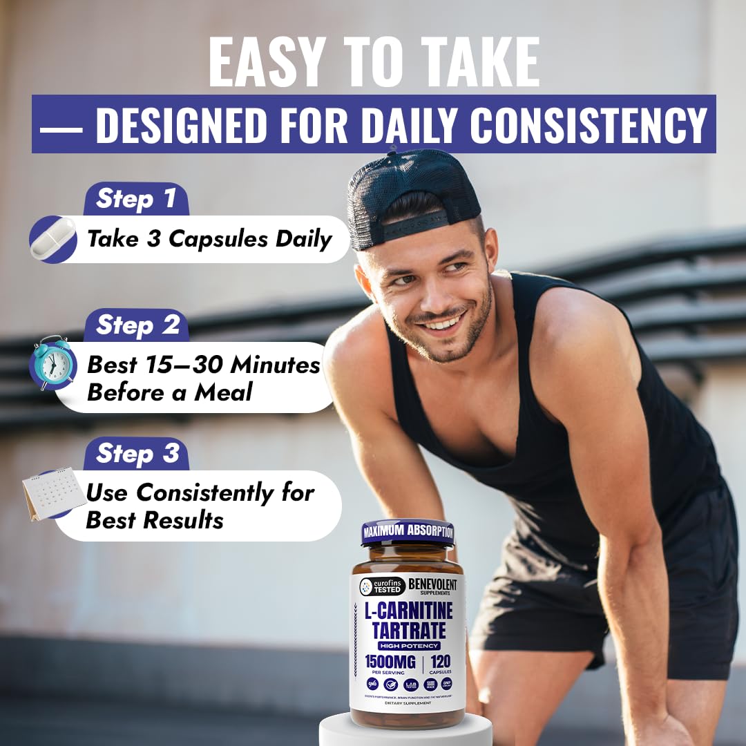 Benevolent L-Carnitine 1500mg capsules avec mesure