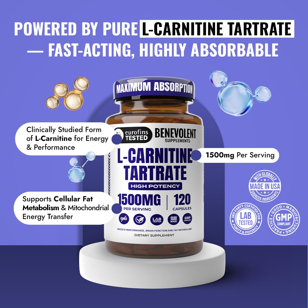 Benevolent L-Carnitine 1500mg flacon de 120 capsules