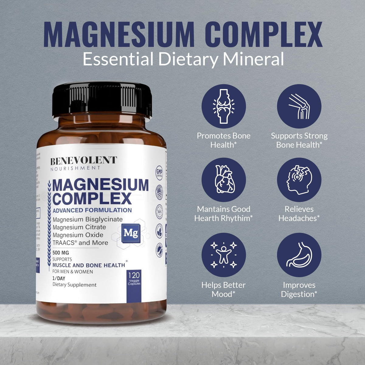 Benevolent Nourishment Complexe Magnésium 500mg 120 Capsules arrière