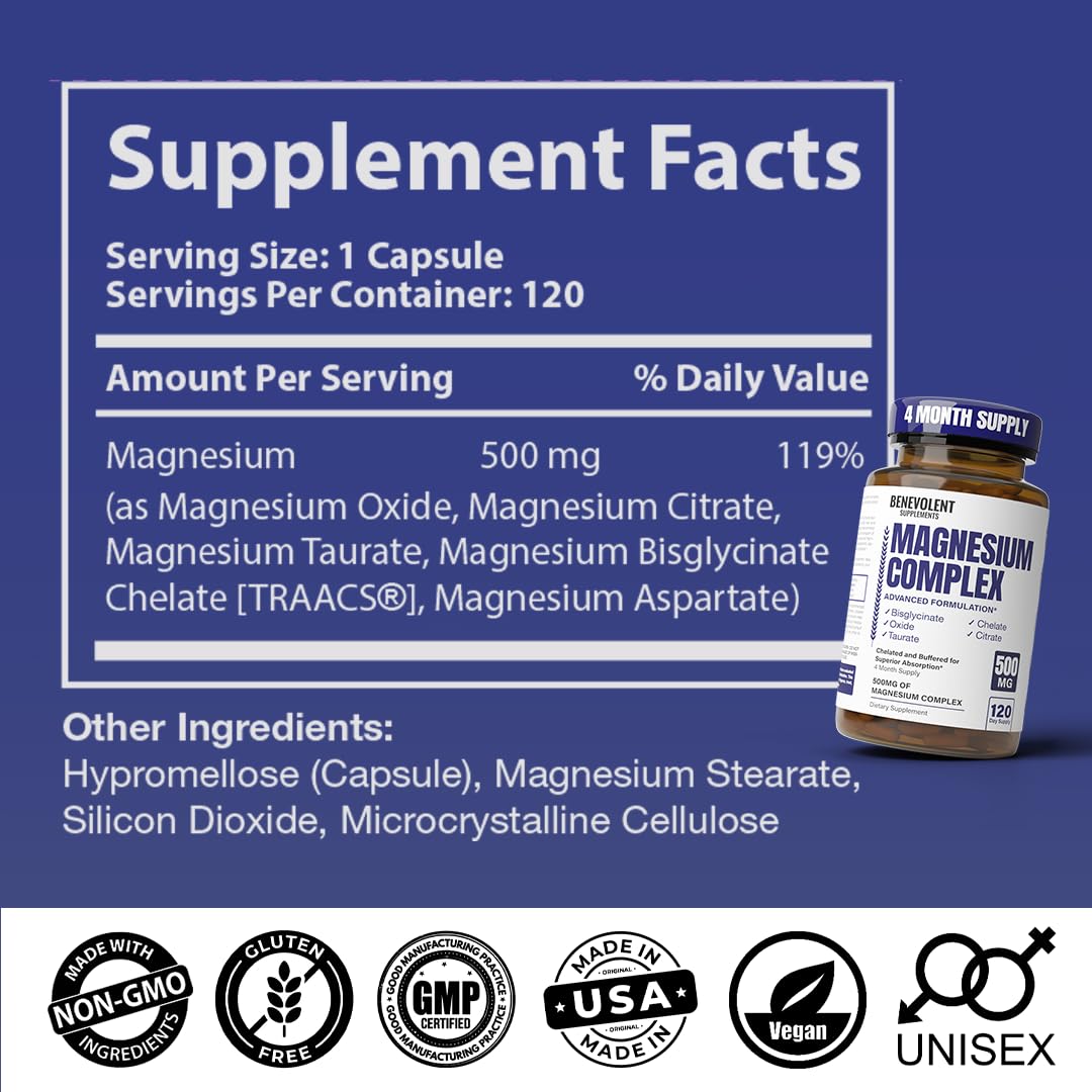Benevolent Nourishment Complexe Magnésium 500mg 120 Capsules ouverte