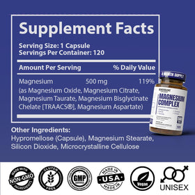 Benevolent Nourishment Complexe Magnésium 500mg 120 Capsules ouverte