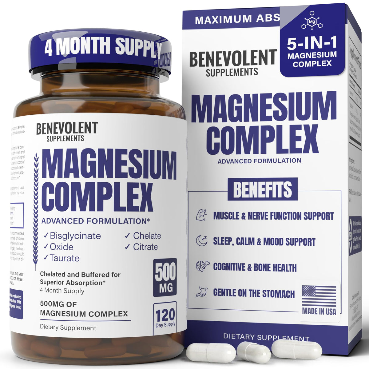 Benevolent Nourishment Complexe Magnésium 500mg 120 Capsules vue avant