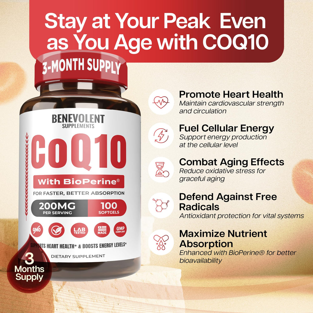 Benevolent Nourishment CoQ10 200mg gélules arrière