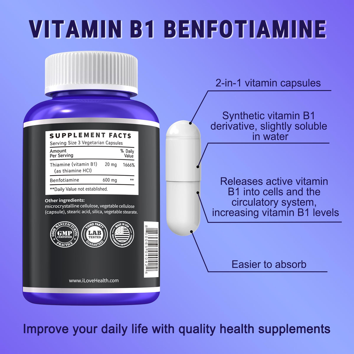 Benfotiamine 600mg I LOVE HEALTH packaging side view