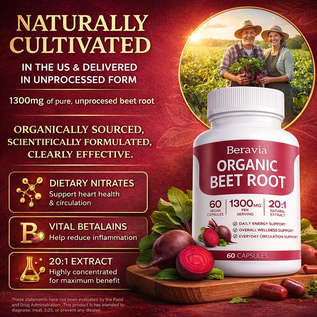 Beravia Capsules de Racine de Betterave Bio 1300mg près de la bouteille
