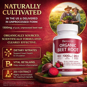 Beravia Capsules de Racine de Betterave Bio 1300mg près de la bouteille