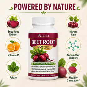 Beravia Organic capsules de betterave bio 1300mg avec étiquette