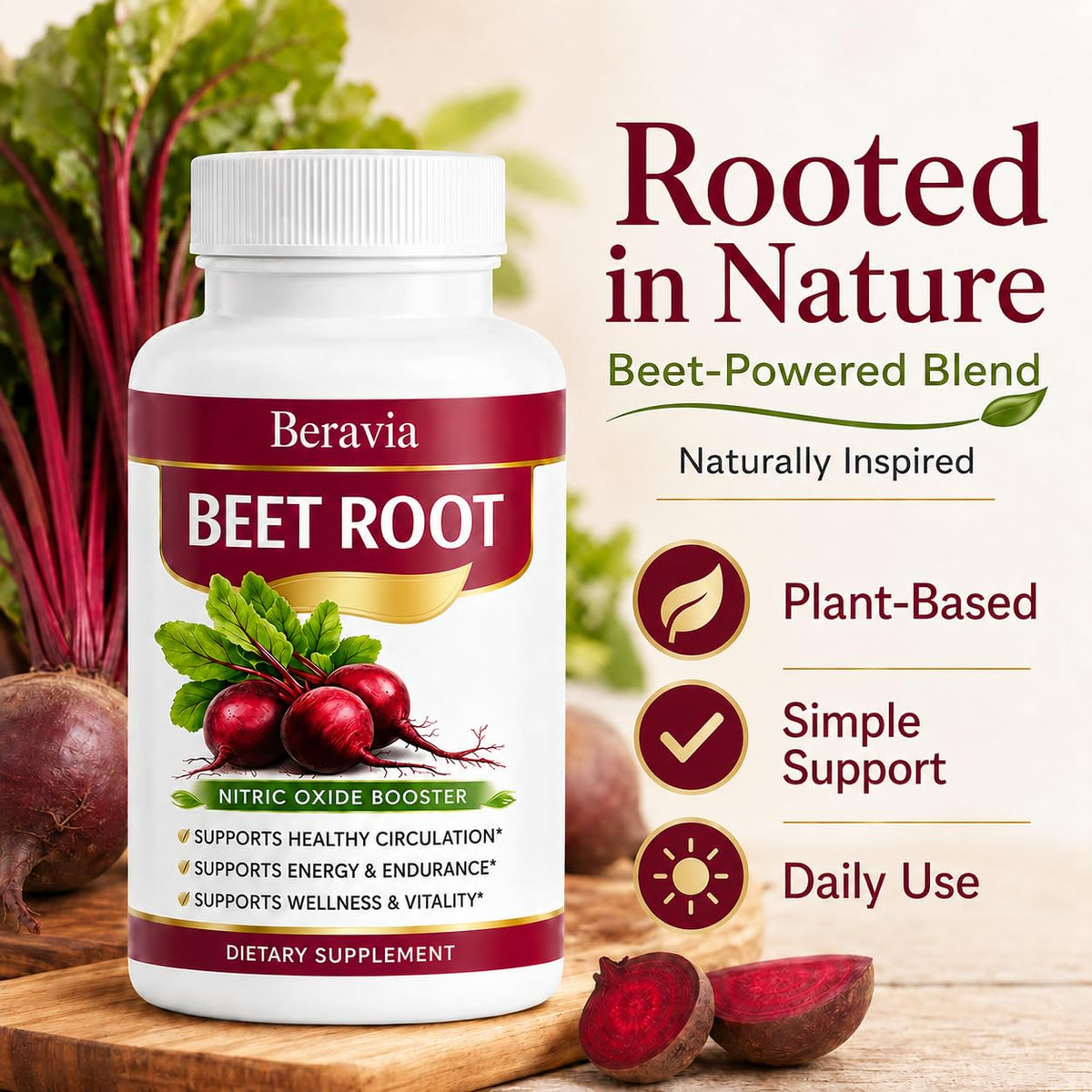 Beravia Organic capsules de betterave bio 1300mg vue de côté