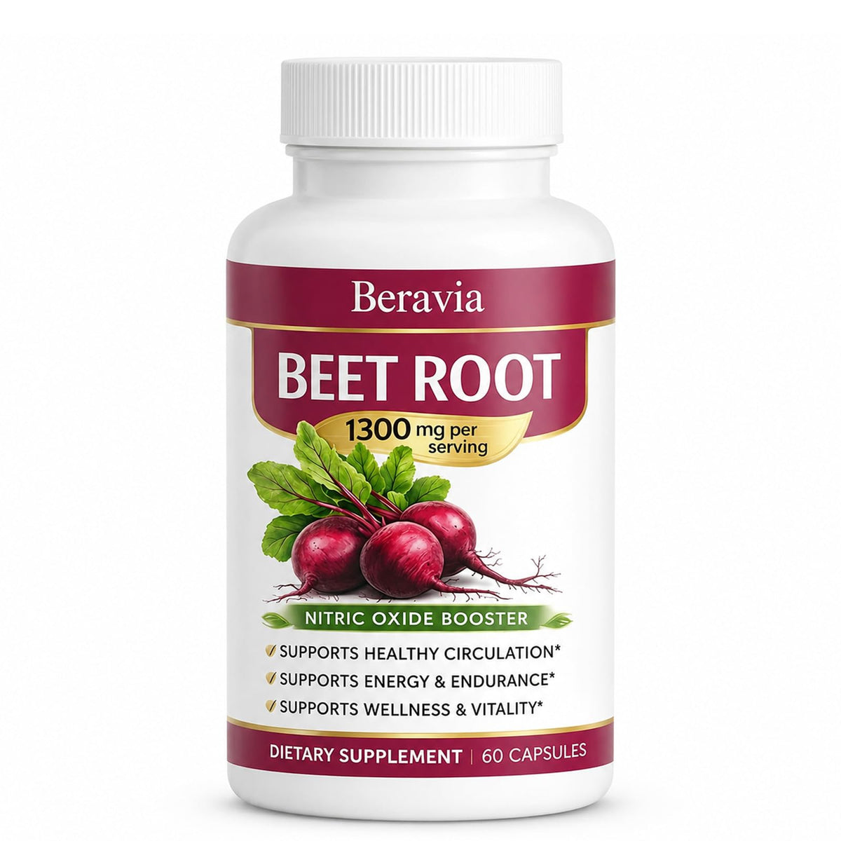 Beravia Organic capsules de betterave bio 1300mg vue de face
