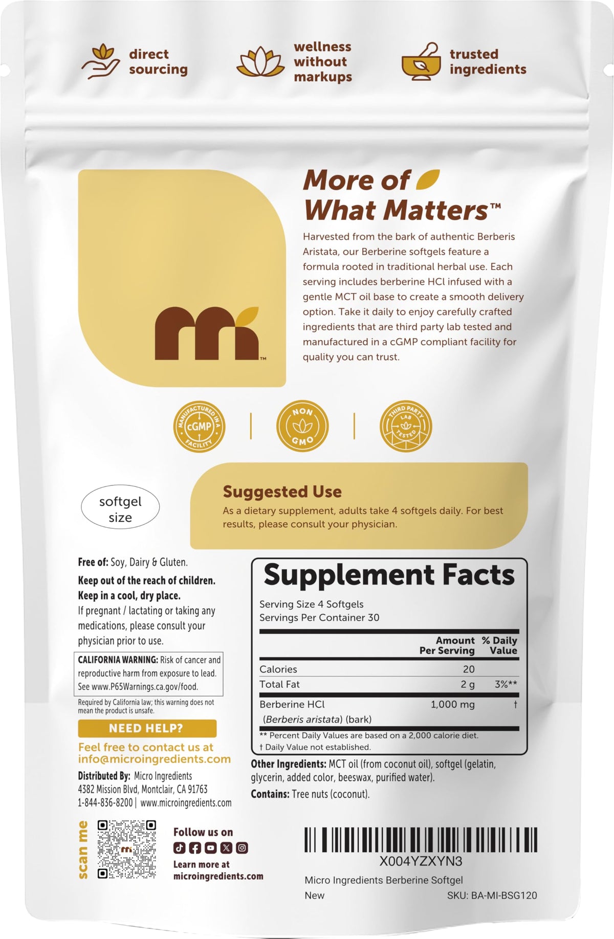 Berberine 1000mg Micro Ingredients avec MCT Oil en détail