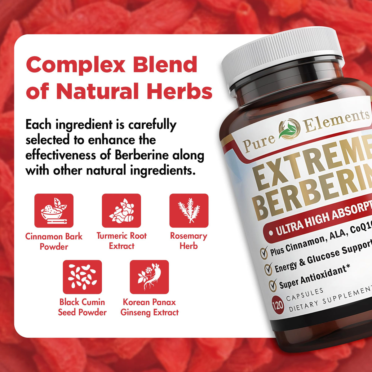 Berberine 500mg Pure Organic Elements capsules close-up