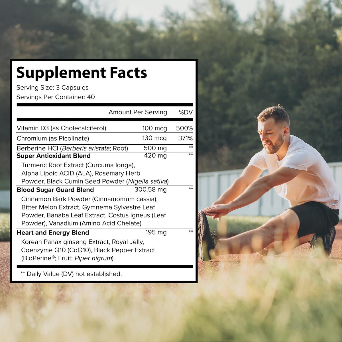 Berberine 500mg Pure Organic Elements capsules on a wooden table