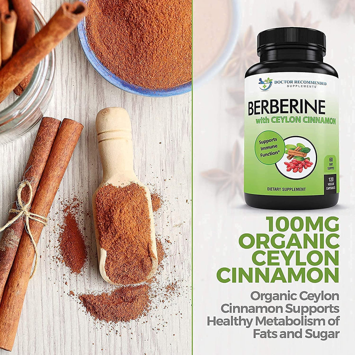 Berberine et Cannelle de Ceylan 1200mg étiquette du produit