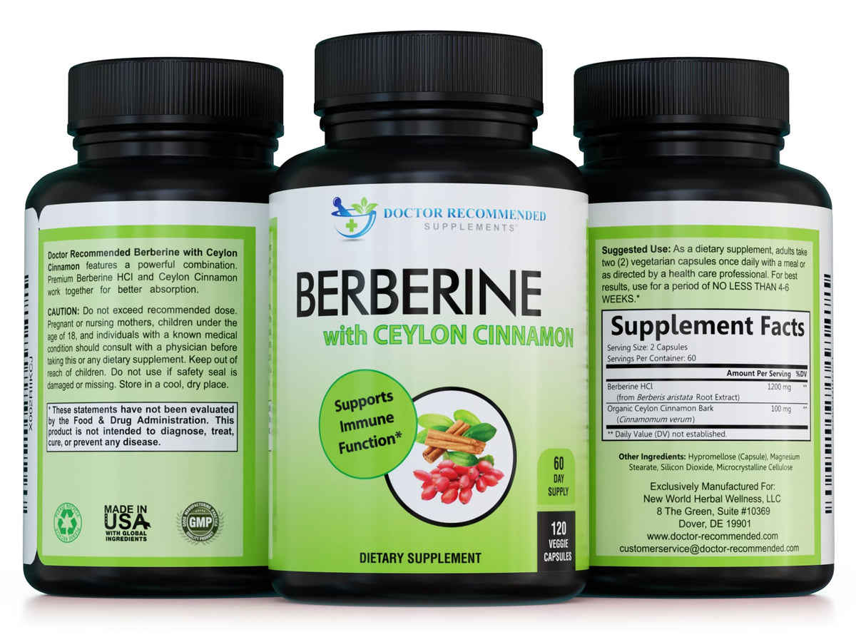 Berberine et Cannelle de Ceylan 1200mg sur une table en bois