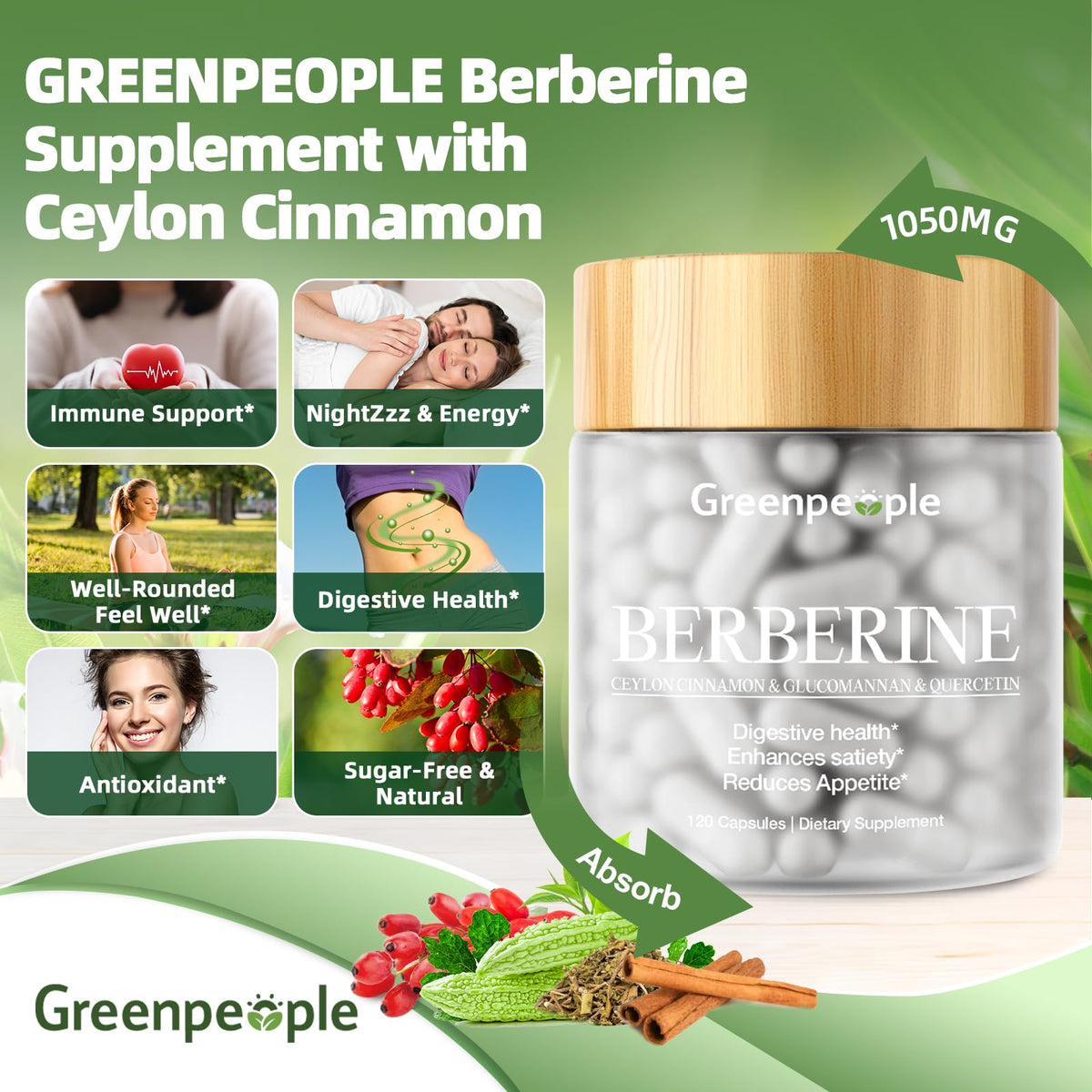 Berbérine GREENPEOPLE avec Cannelle de Ceylan, vue de côté