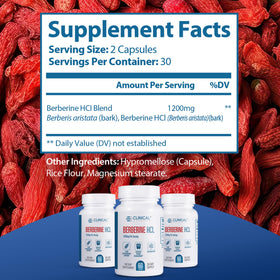 Berbérine HCL 1200mg Clinical Effects capsules sur une table