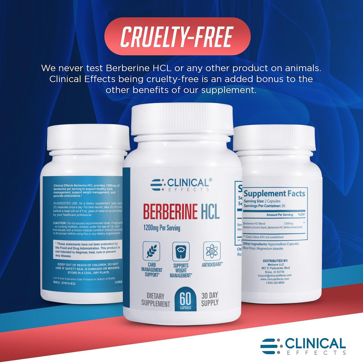Berbérine HCL 1200mg Clinical Effects vue de côté de l'emballage
