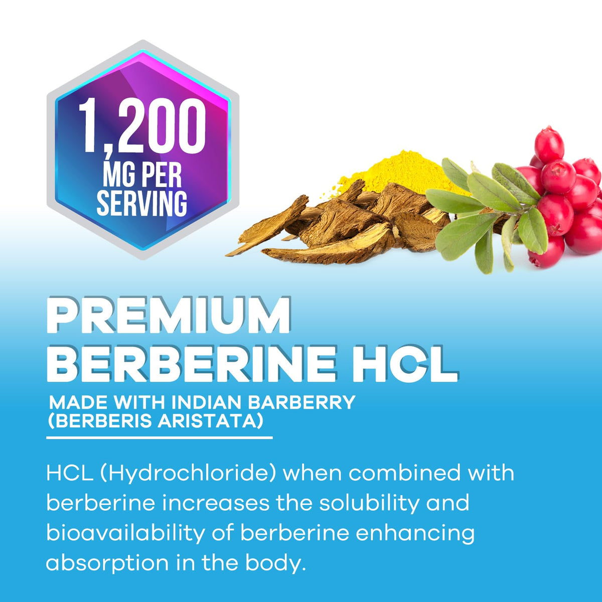 Berberine HCl 1200mg Nature's Nutrition, vue latérale de l'emballage