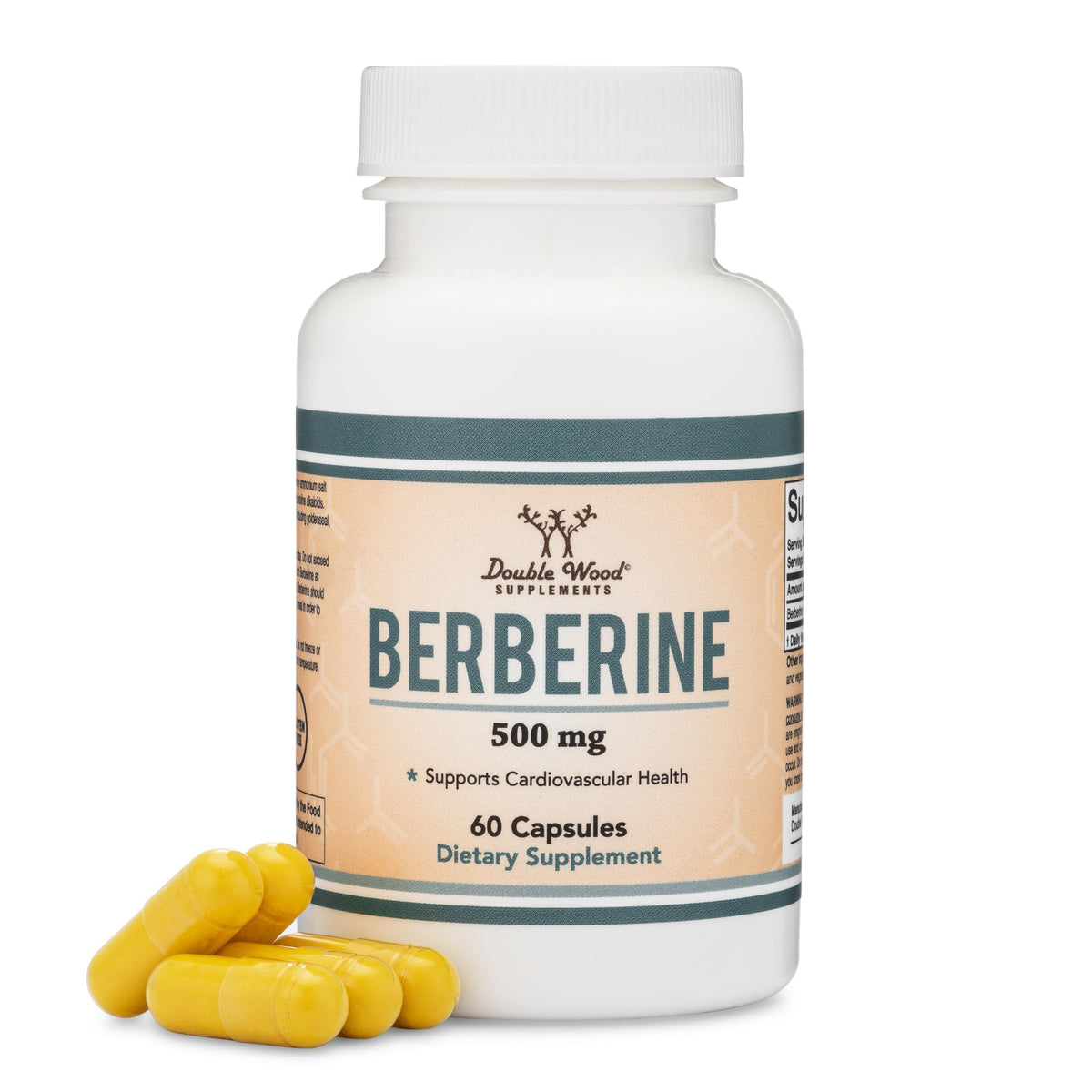 Berberine HCl 500mg Double Wood Supplements, boîte de 60 capsules vue de face