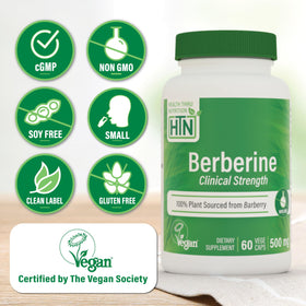 Berberine HCl 500mg Health Thru Nutrition gélules à côté de la boîte