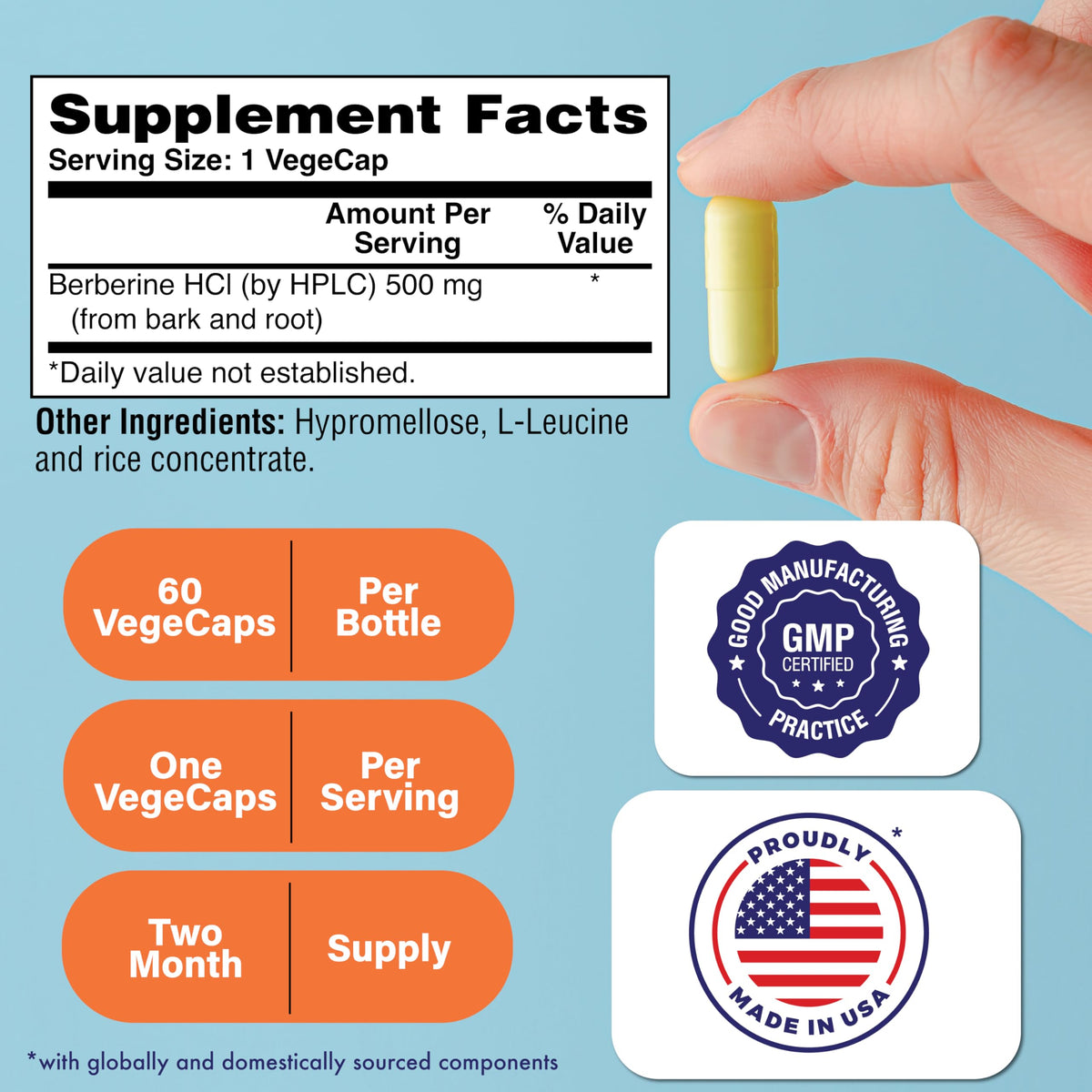 Berberine HCl 500mg Health Thru Nutrition gélules dans un bol