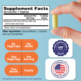 Berberine HCl 500mg Health Thru Nutrition gélules dans un bol