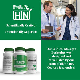 Berberine HCl 500mg Health Thru Nutrition sur une table en bois