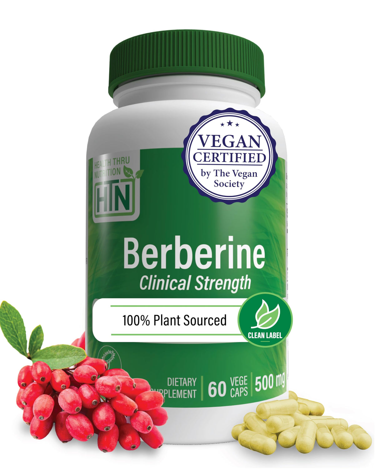 Berberine HCl 500mg Health Thru Nutrition vue avant avec étiquette