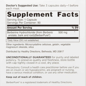 Berbérine HCl DOCTORS' PREFERRED 1500 mg étiquette de dosage