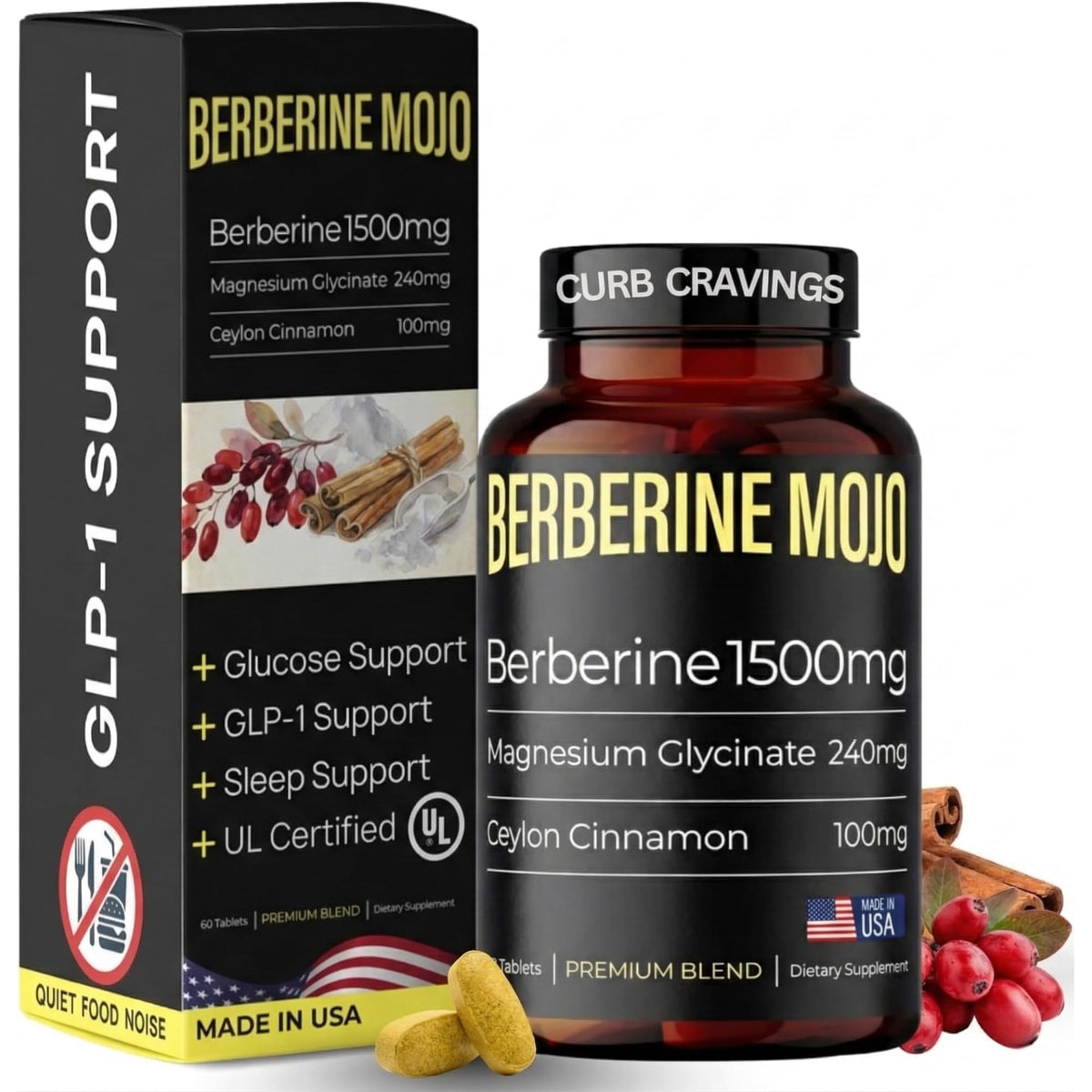 Berberine Mojo complément alimentaire 1500mg devant l'emballage