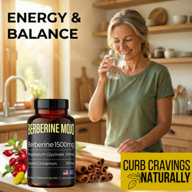 Berberine Mojo complément alimentaire sur une table en bois