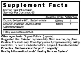 Berbérine Nature's Fusions 1300mg avec Cannelle de Ceylan, étiquette du produit