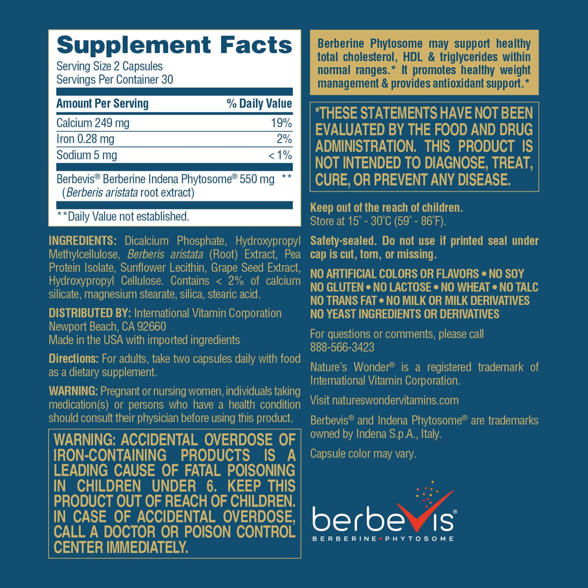 Berberine Phytosome 550 mg Nature's Wonder avec une main tenant le flacon