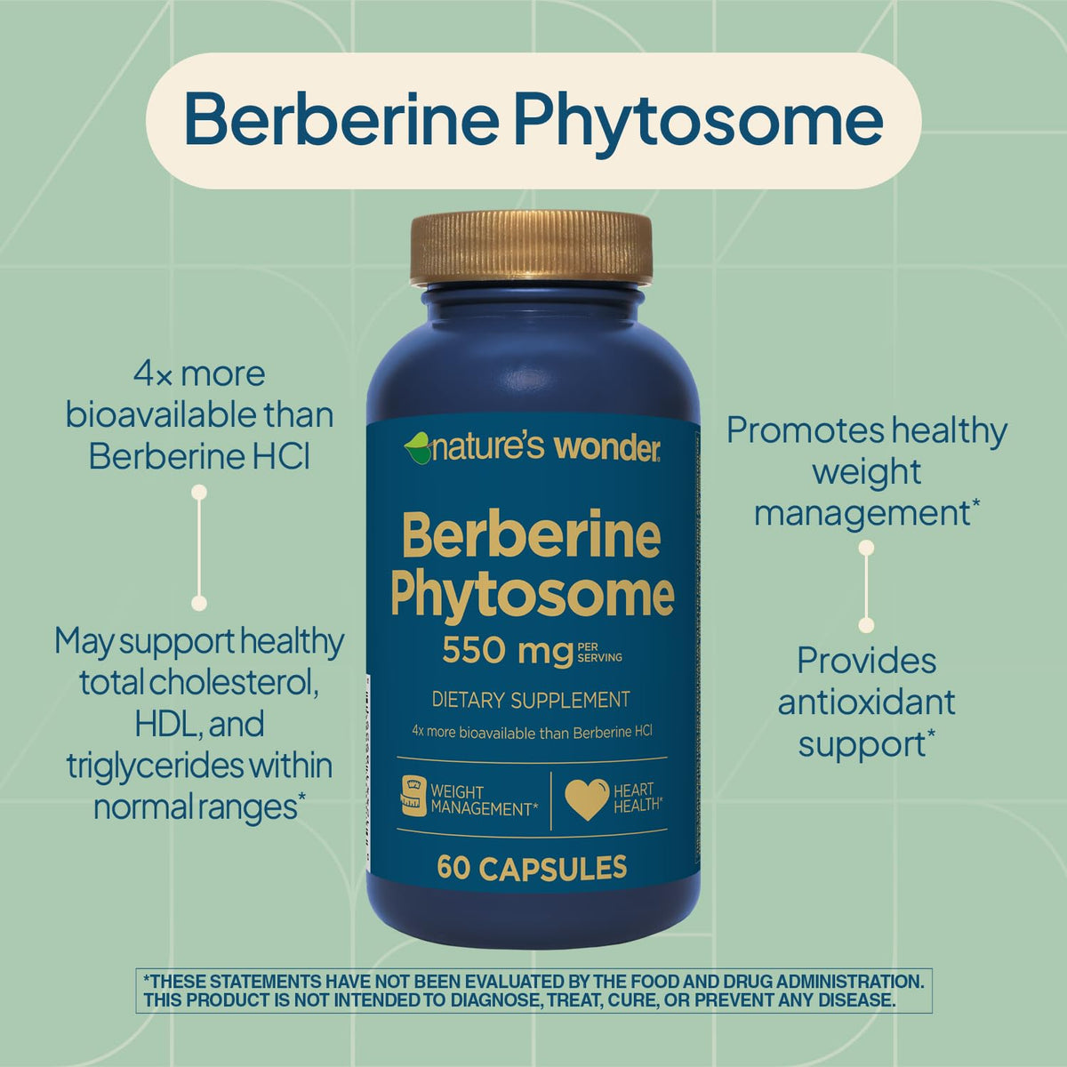 Berberine Phytosome 550 mg Nature's Wonder sur fond neutre