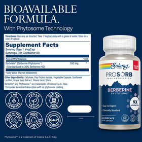 Berberine Phytosome SOLARAY 550 mg 60 VegCaps - vue arrière