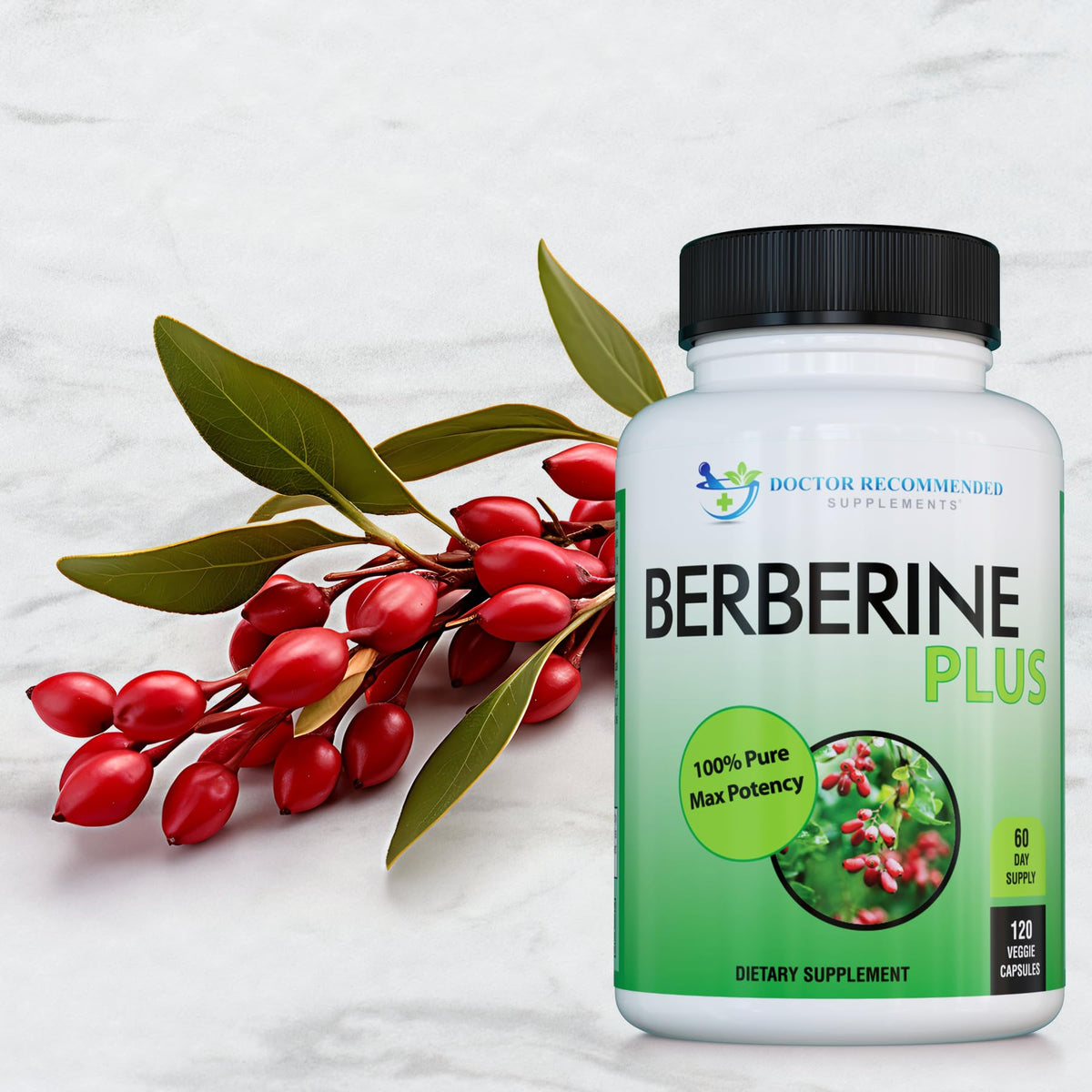 Berberine Plus 1200mg, capsules végétales à l'intérieur du flacon