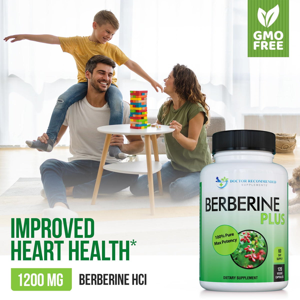 Berberine Plus 1200mg, vue de profil du flacon