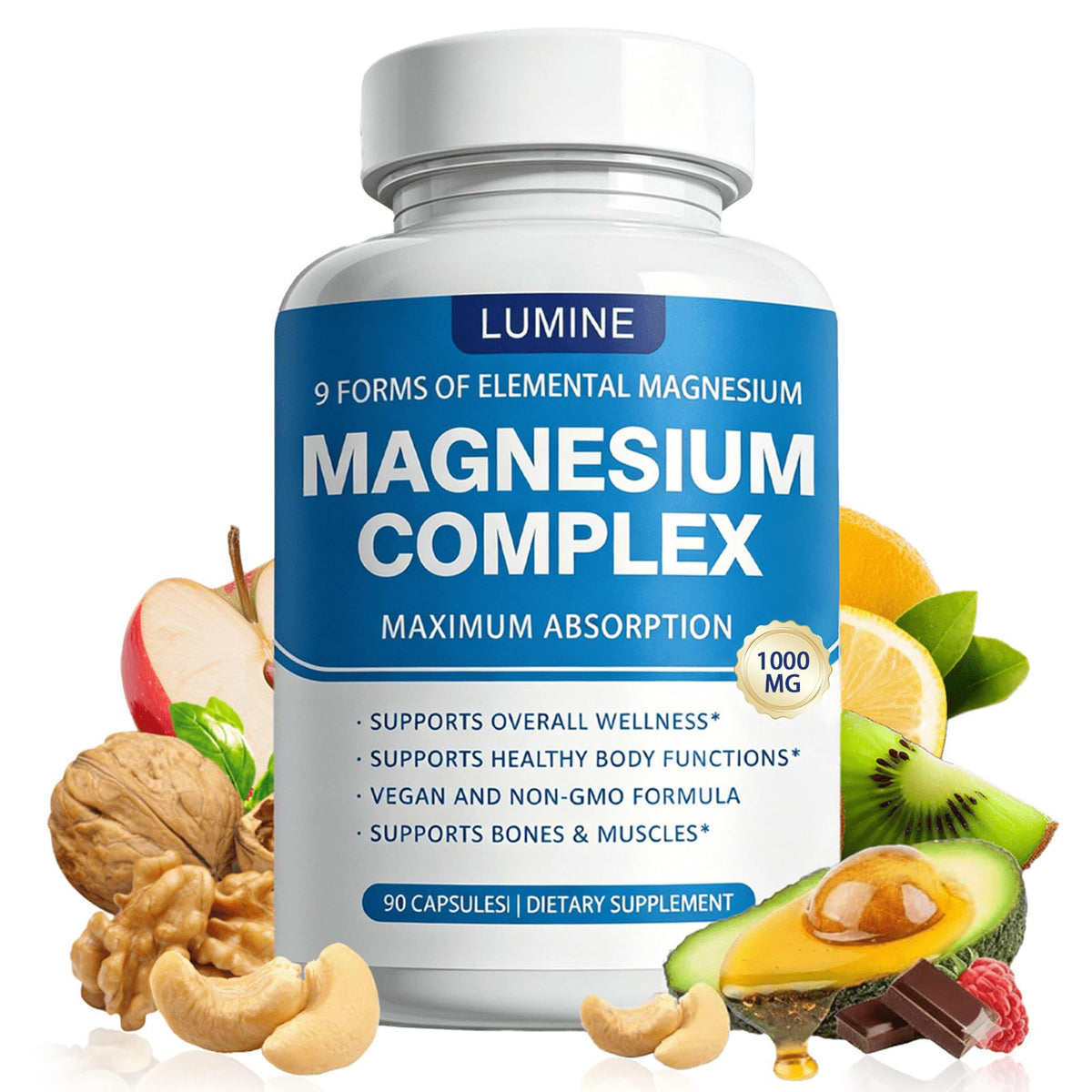 Berbino Complément Alimentaire Magnésium 1000 mg, 90 Capsules - vue de face