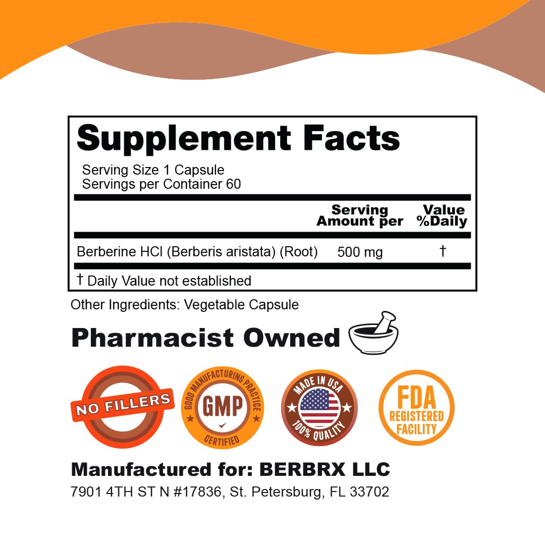 BerbRx Berbérine HCl 1000mg capsules végétales sur fond blanc