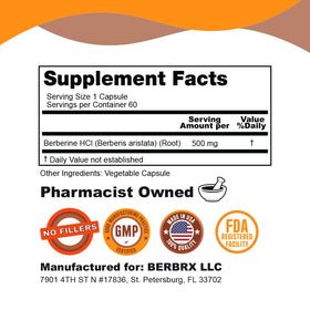 BerbRx Berbérine HCl 1000mg capsules végétales sur fond blanc