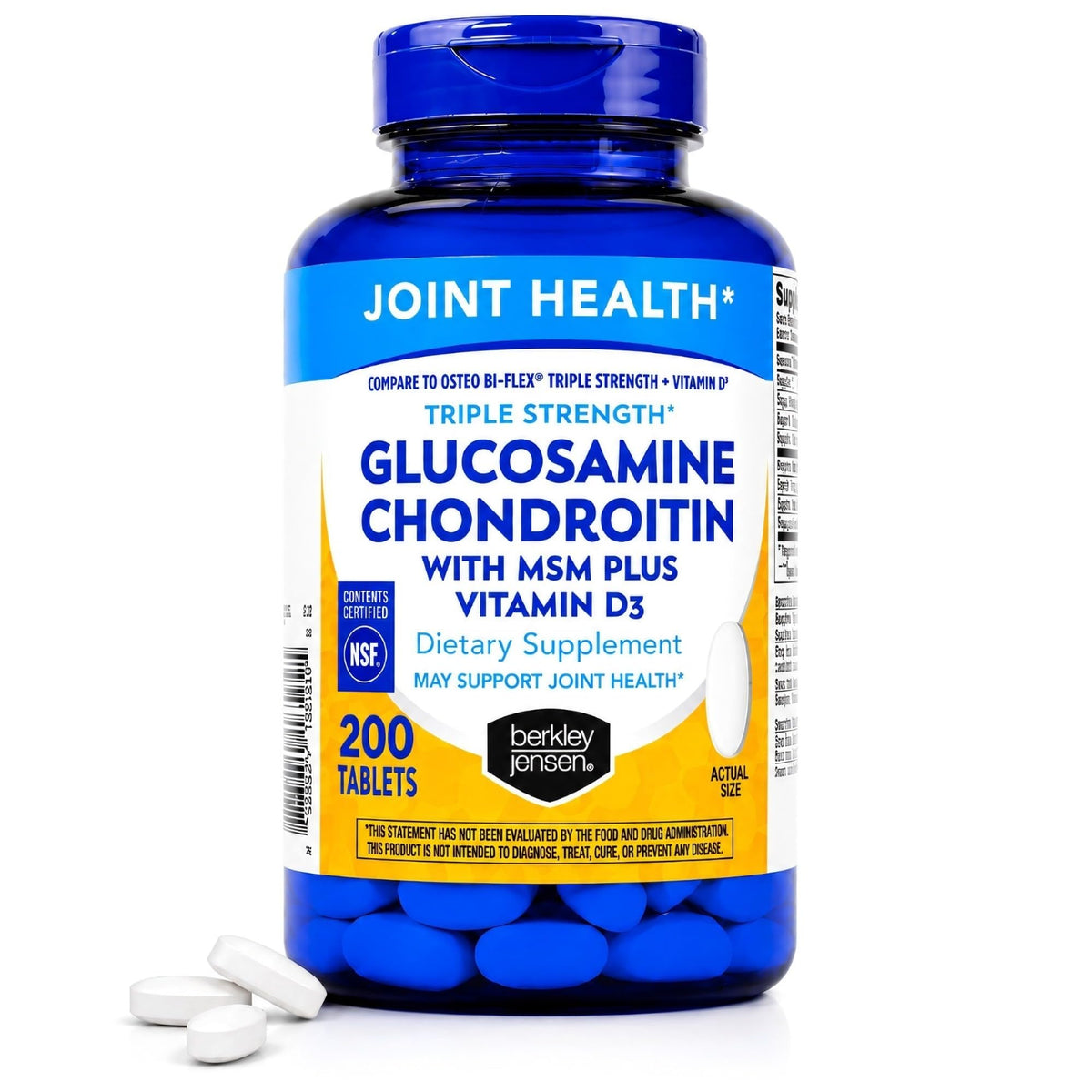 Berkley Jensen complément glucosamine chondroïtine 200 comprimés vue avant