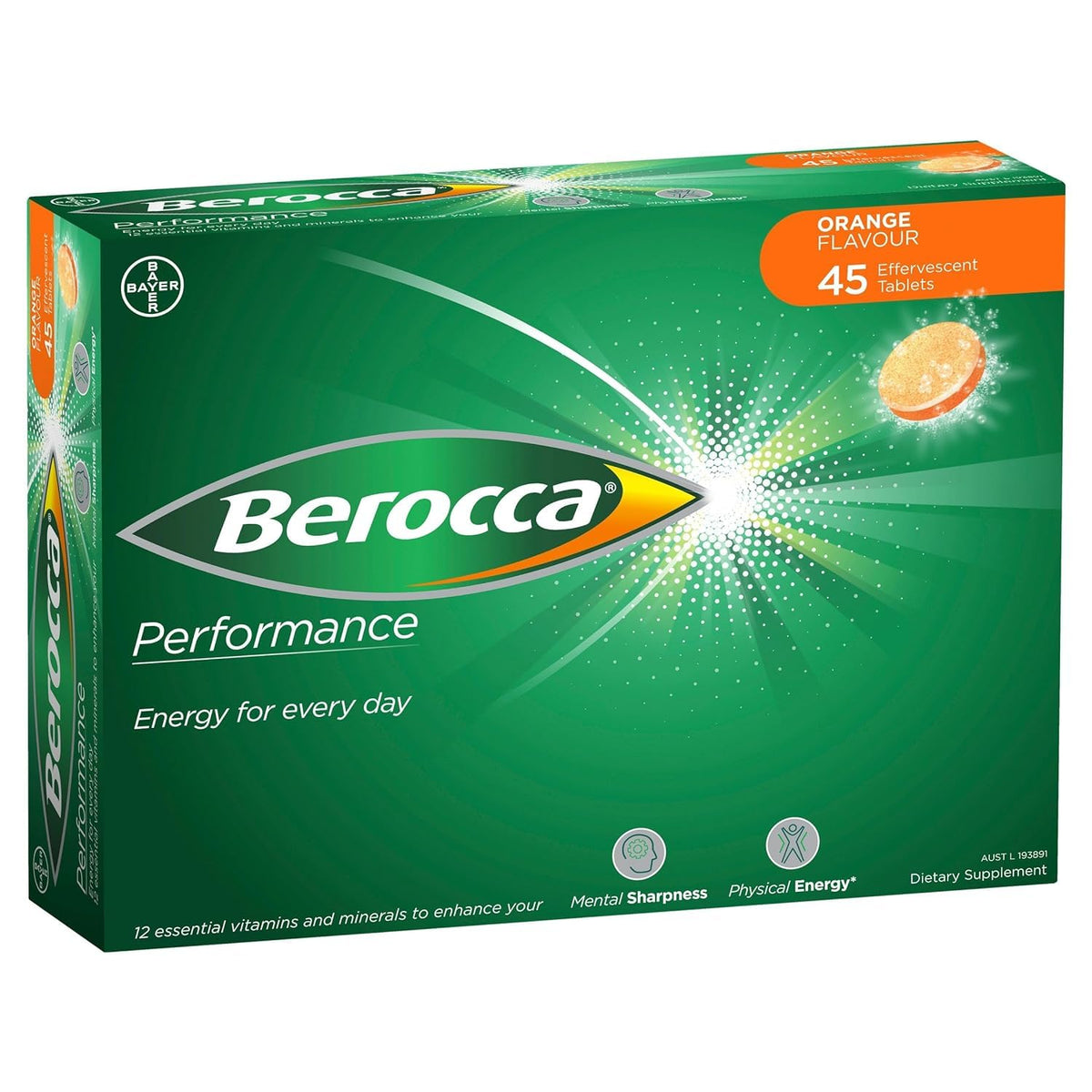 Berocca Comprimés Effervescents Orange 45 comprimés, emballage avant