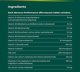 Berocca Comprimés Effervescents Orange, ingrédients sur l'emballage