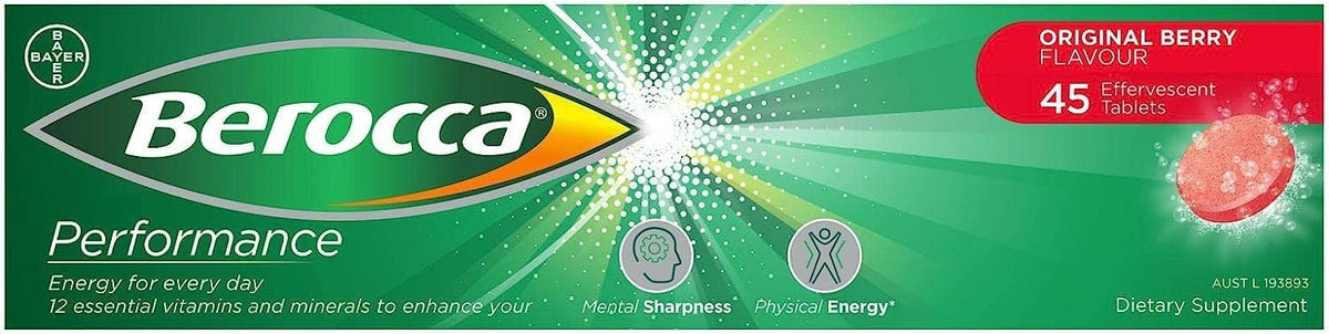 Berocca Performance Original boîte ouverte montrant les comprimés