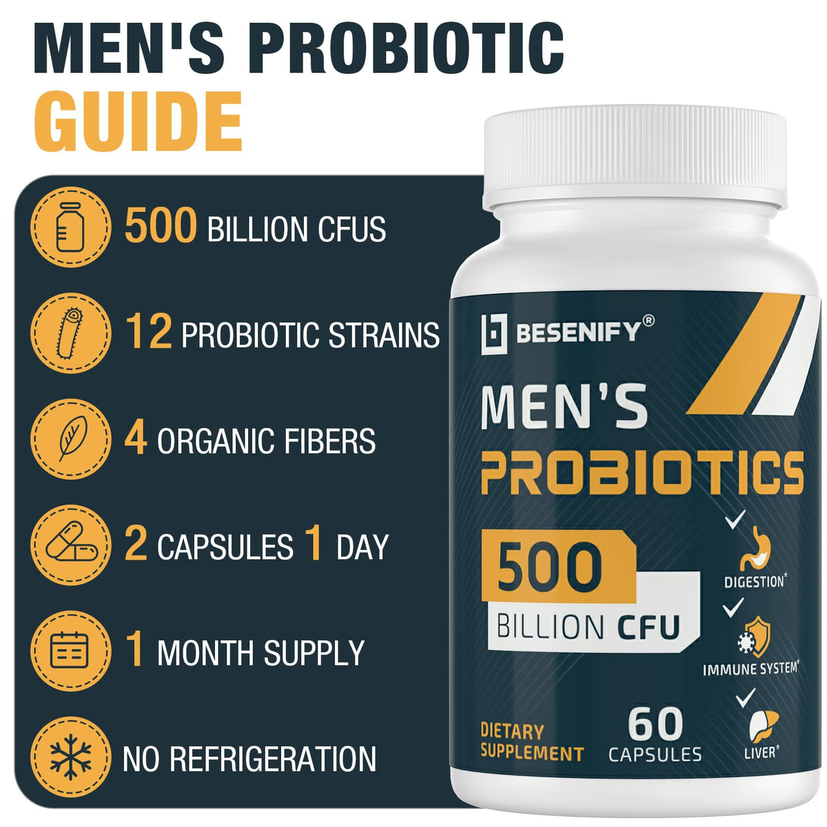 Besenify Probiotiques pour Hommes étiquette du flacon