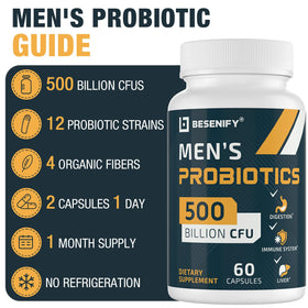 Besenify Probiotiques pour Hommes flacon ouvert avec capsules