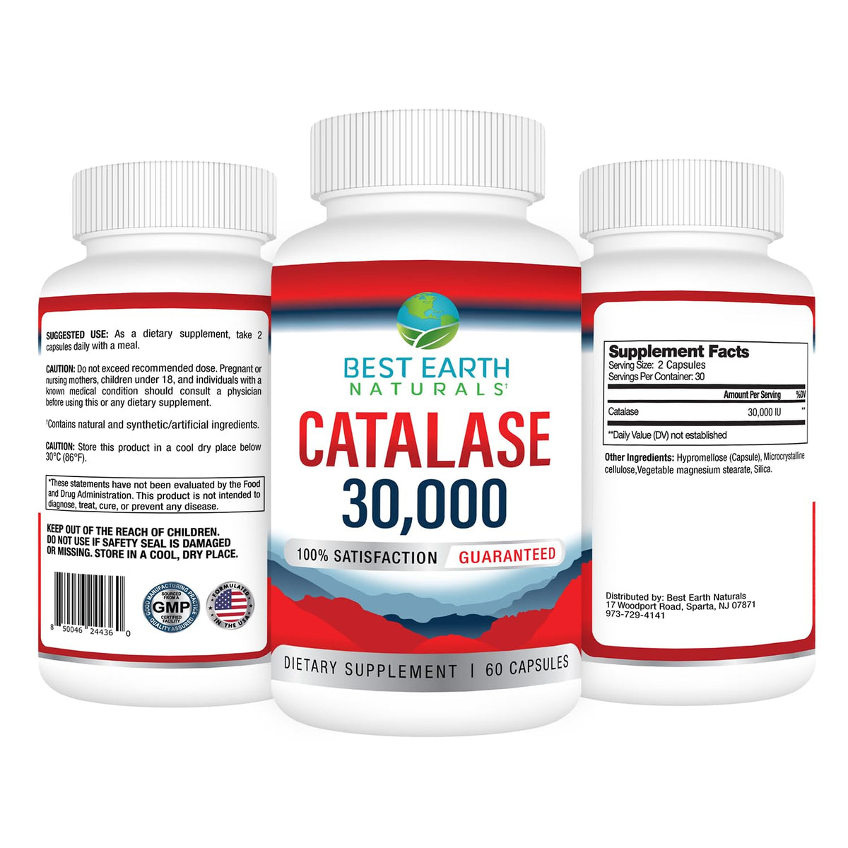 Best Earth Naturals Catalase 30 000 gélules sur fond blanc